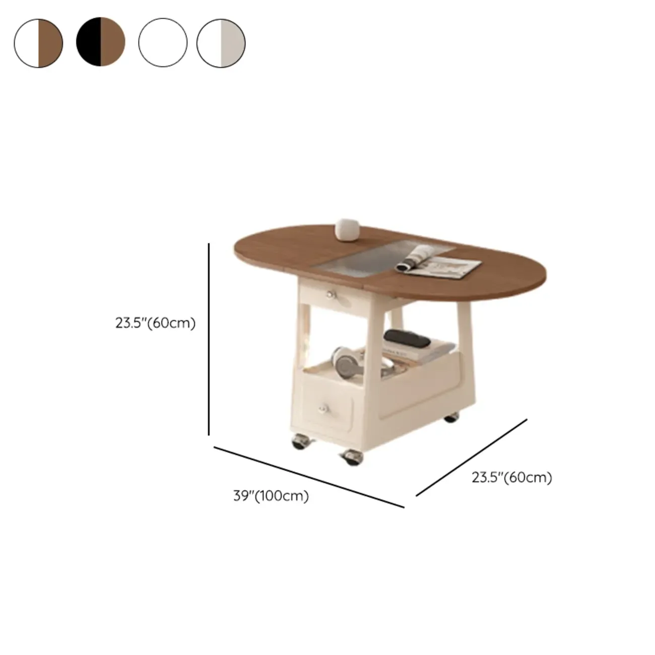 Adjustable Tabletop Modern Wood Side Table with Wheels