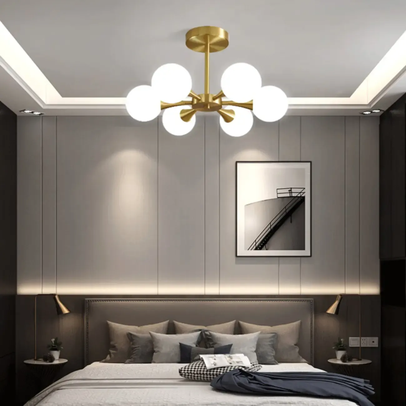 Modern Gold Glass Ball Semi Flush Mount Ceiling Light