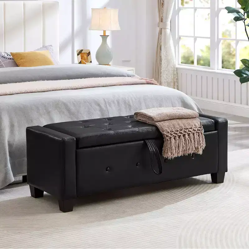 TUYOHW Modern Storage Bench with Button Tufted PU Upholstered Ottoman with Storage Entryway Bench with Flip Top End of Bed Bench for Living Room