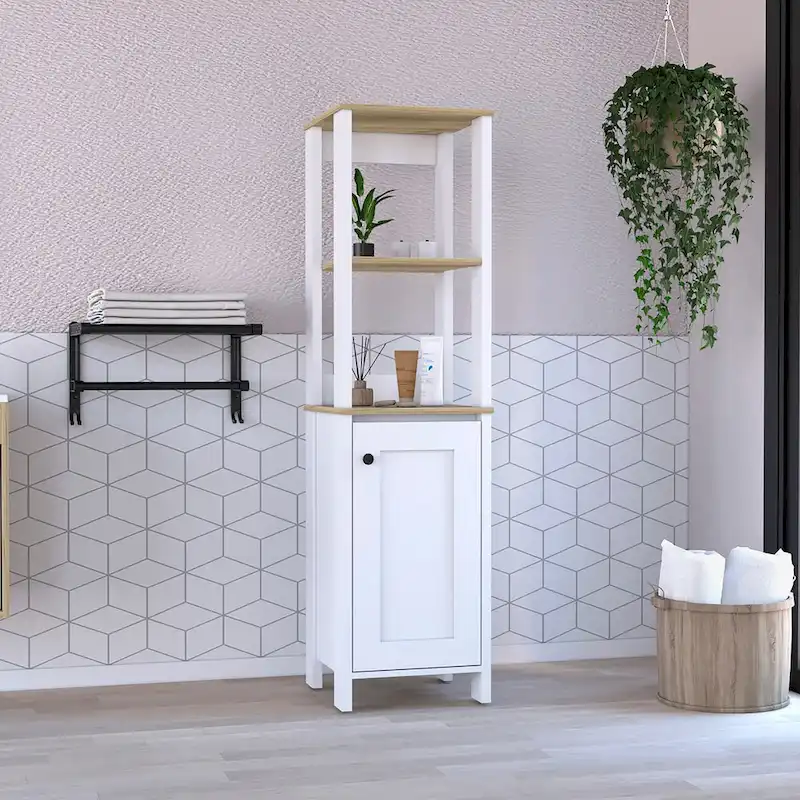 Bathroom Floor Cabinet,Bathroom Storage Cabinet,Two Interior Shelves,Two Open Shelves,Single Door