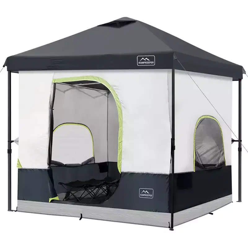 KAMPKEEPER 10x10 Pop Up Canopy with Camping Inner Tent, Fits 6 Person, Black