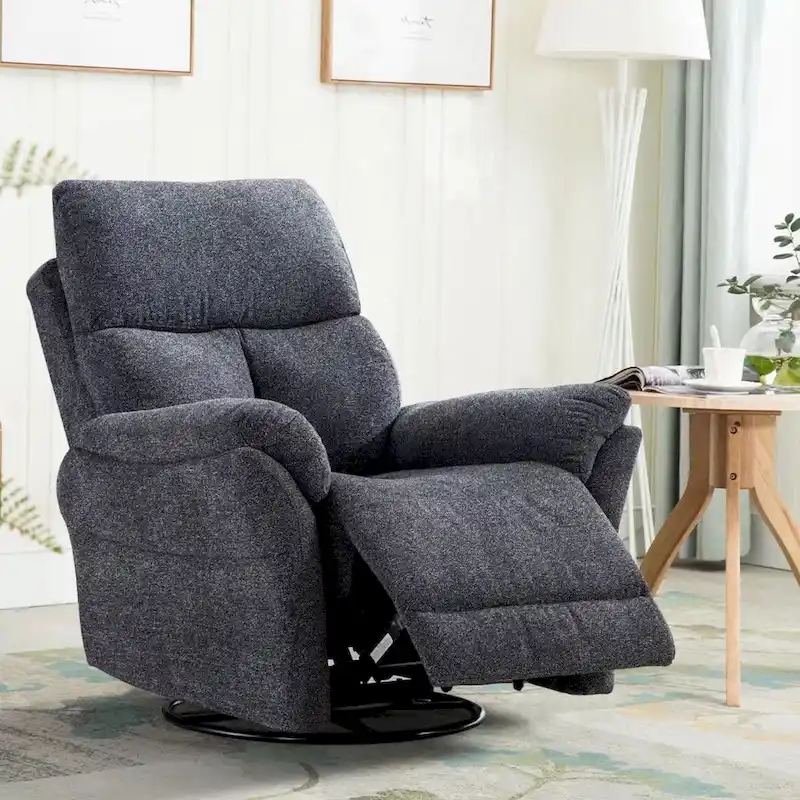 Silver/Smoke Grey/Dark Grey Fabric Swivel Rocker Recliner Chair for 1 Person