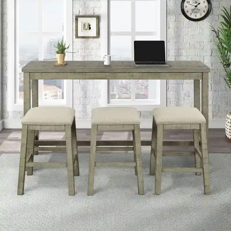 4 Pieces Counter Height Table with Fabric Padded Stools