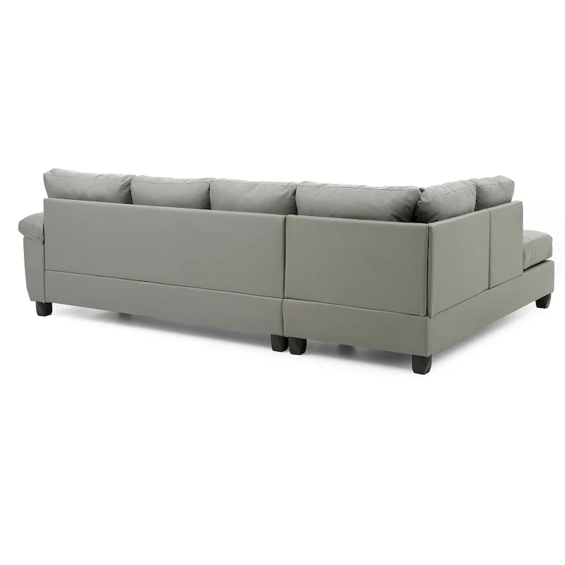 Tufted Reversible Faux Leather L-Shape Sectional Sofa - 111 - Gray