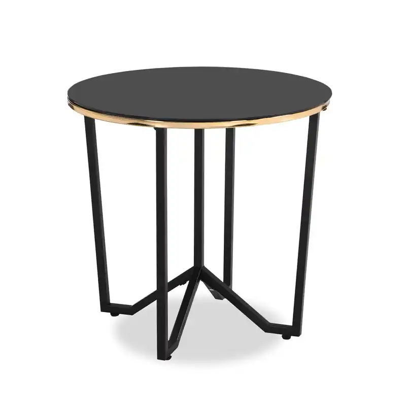 Xander 24 Modern Round Glass Top End Table - Black and Gold with Metal Legs