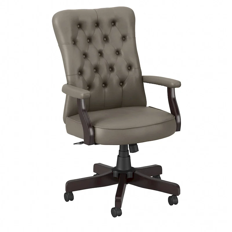 High Back Tufted Office Chair with Arms - Espresso Wood Base