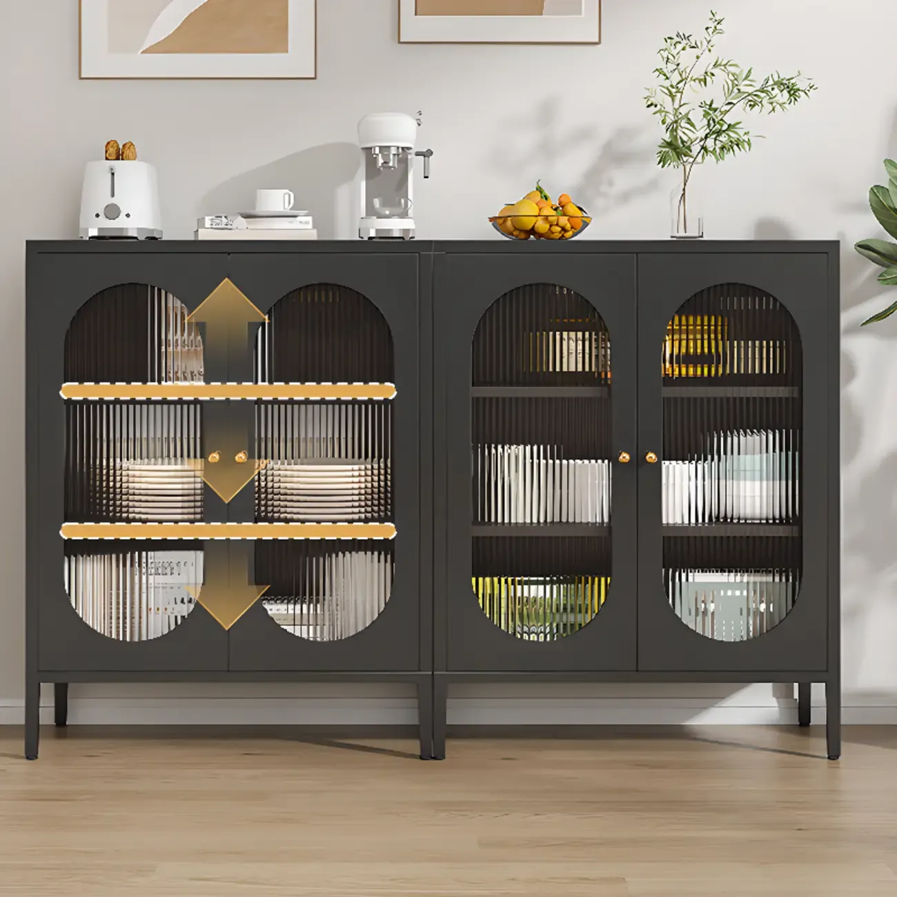 Modern Metal Buffet with Adjustable Shelf, 2/3 Doors