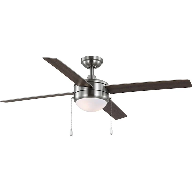 McLennan II Collection 52 in. Four-Blade Brushed Nickel Transitional Ceiling Fan with LED Light Kit - 52 in x 52 in x 14.31 in