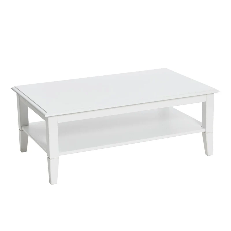 White Wood-Top Coffee Table with Storage Shelf for 1