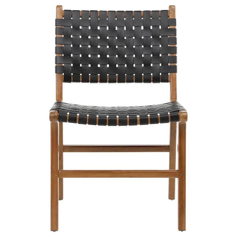 Maverick Top Grain Woven Leather with Teak Frame Dining Side Chair