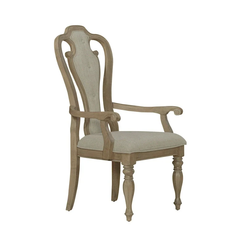 Weathered Bisque Splat Back Upholstered Arm Chair