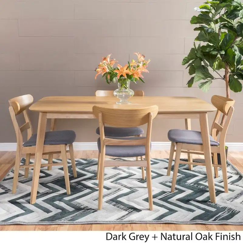Mid-Century 5-Piece Dining Set, Walnut & Oak Finish, Upholstered Chairs
