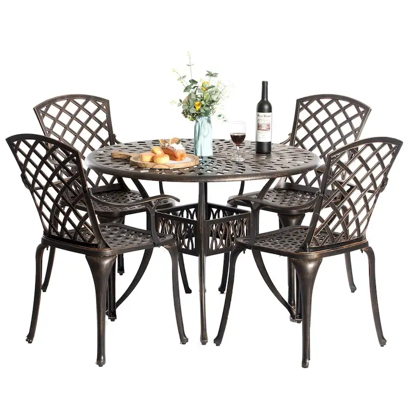 Indoor and Outdoor Bronze Dinning Set 4 Chairs with 1 Table - N/A