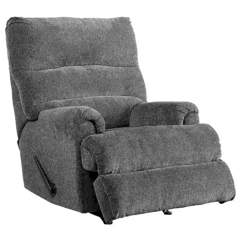 Grey Fabric Rocker Recliner with Pull Lever – Single