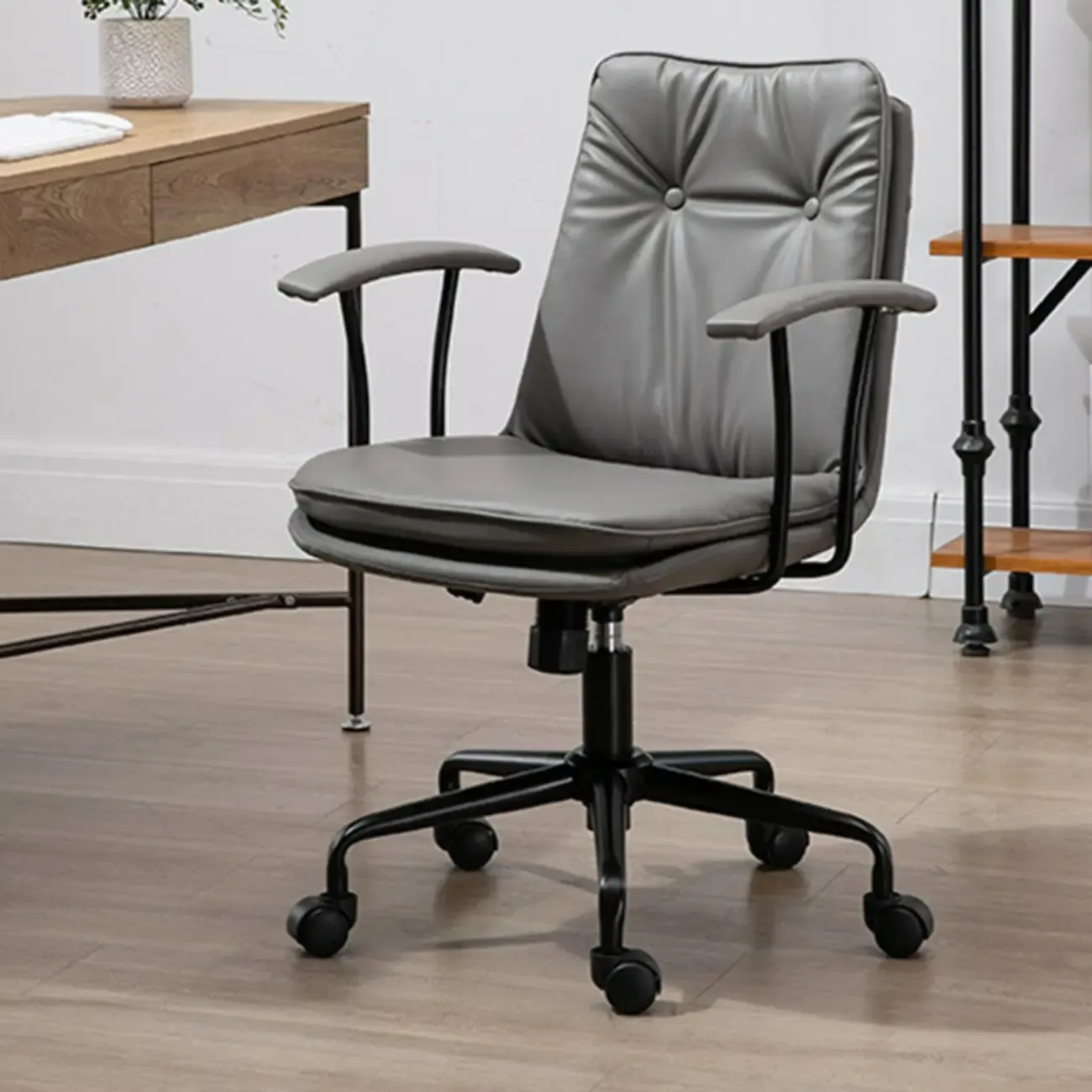 Modern Army Green Leather Adjustable Swivel Office Chair