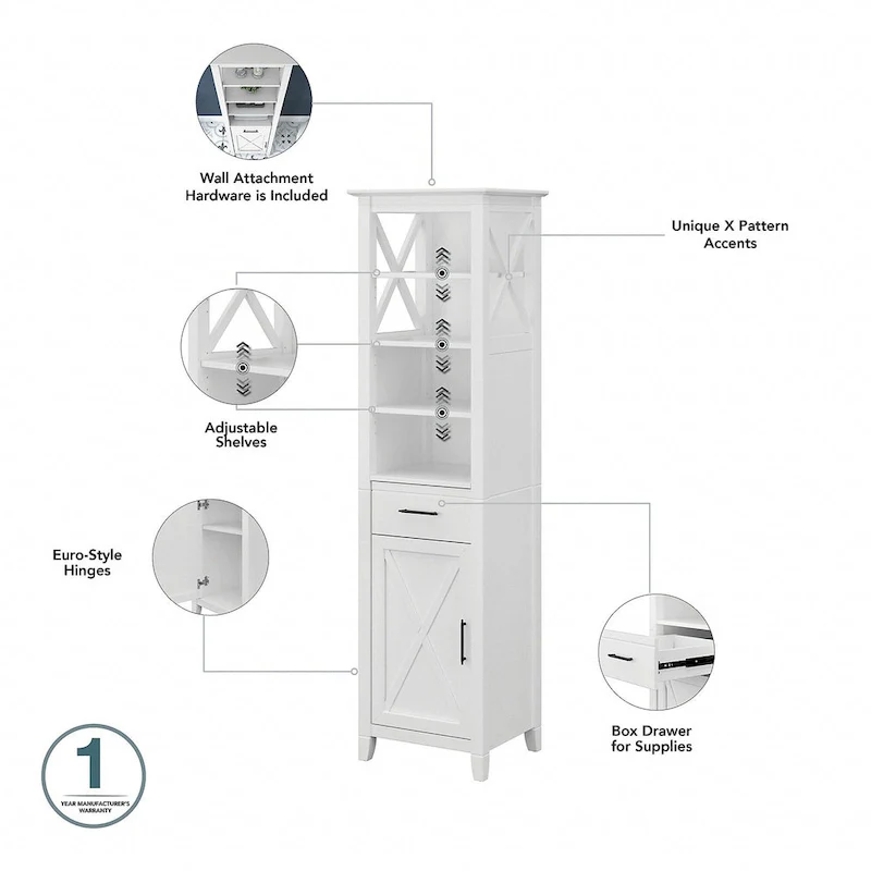 Key West Tall Linen Cabinet and Space Saver by Bush Furniture
