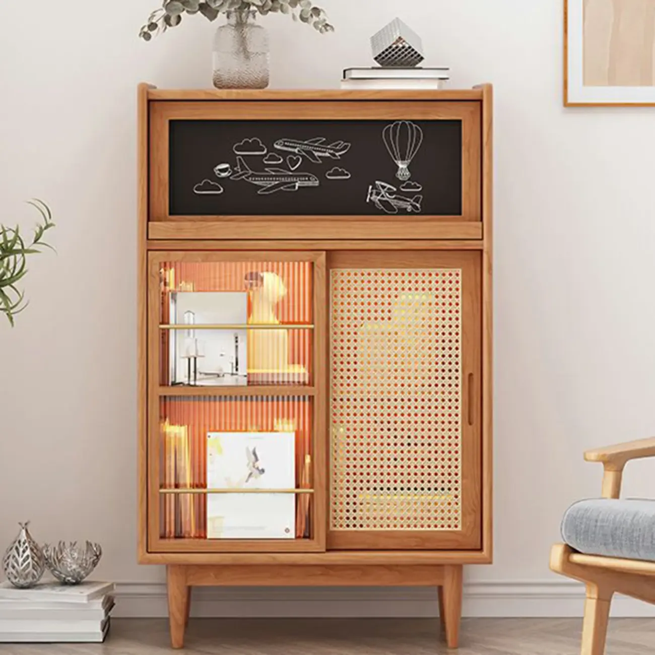 Modern Wooden Cherry Bookcase with Storage