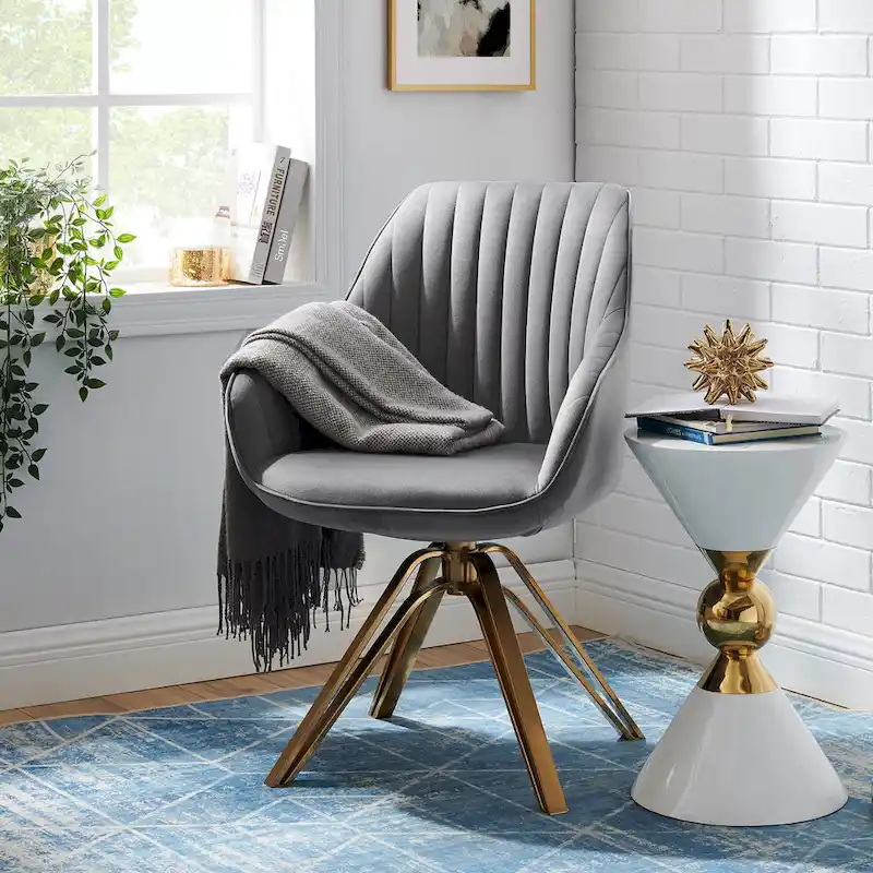 Art Leon Classical Velvet Swivel Office Accent Chair with Golden Legs