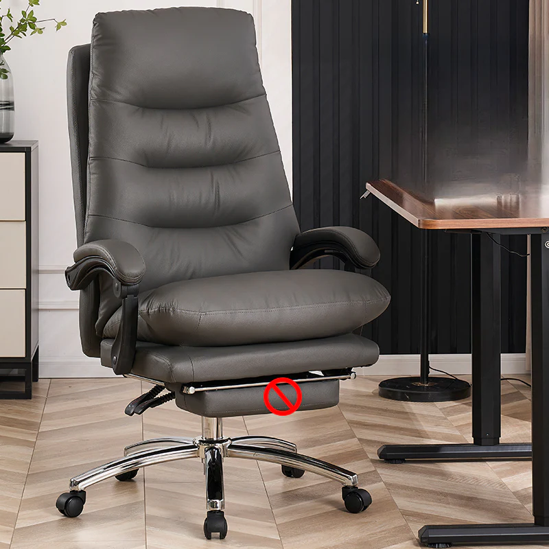 Reclining Beige Leather Adjustable Swivel Office Chair