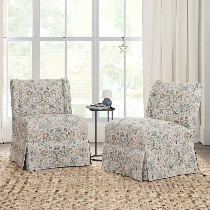Falk Transitional Upholstered Slipper Chair with Slipcover and Solid Wood Legs Set of 2 by HULALA HOME