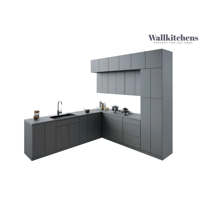Silver / White Modern Kitchen Cabinet Set – 9 ft Wide, Seats 2–4