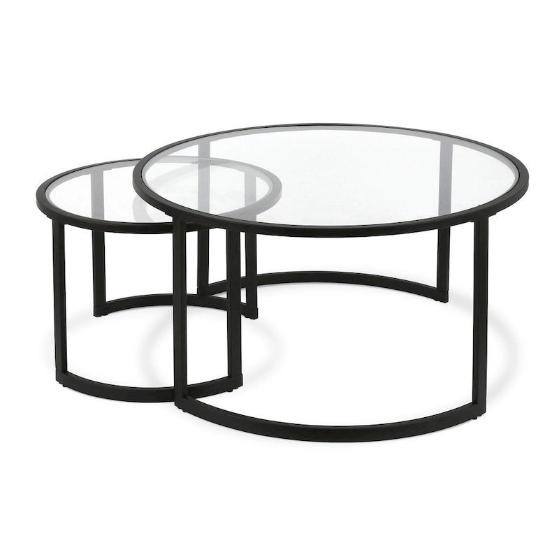 Set of 2 36 Glass And Steel Round Nested Coffee Tables - 36 x 36 x 18