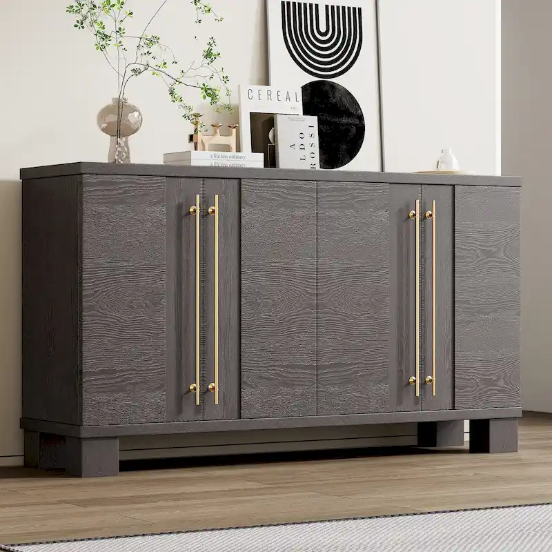 Sideboard Buffet Cabinet with Adjustable Shelves & Gold Handles