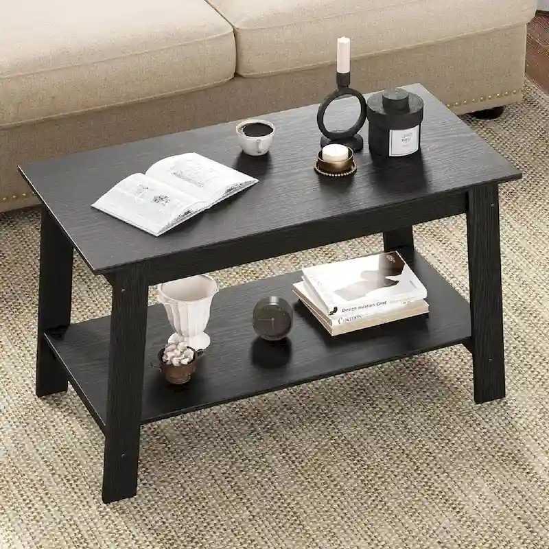 2-Tier Coffee Table with Storage Shelf – White / Black / Brown, Rustic Industrial Style