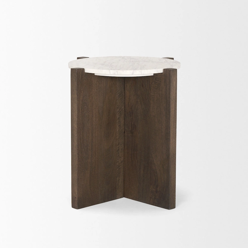 Bianca Dark Brown Wood w/ Marble Round Accent Table - 22.0L x 22.0W x 22.0H