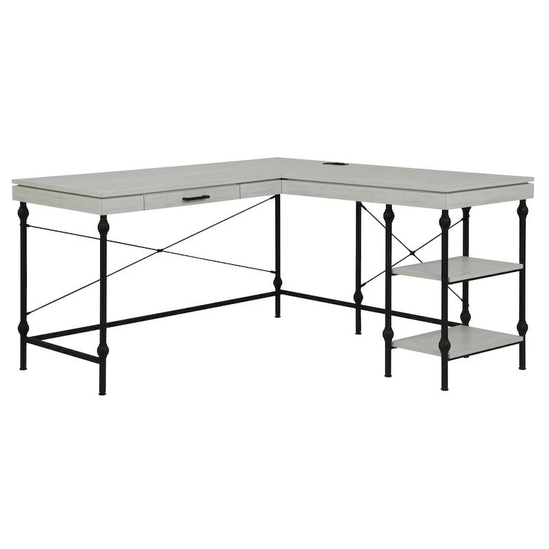 Haley Farmhouse 59-inch Metal L-Shaped Computer Desk with USBs by Furniture of America