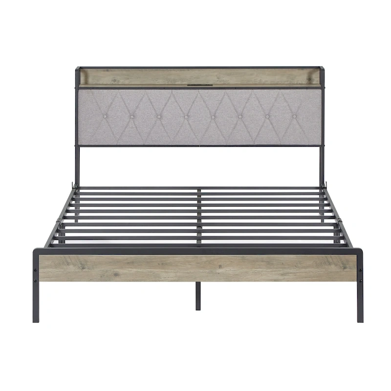 Grey & Queen Bed with Charging Station