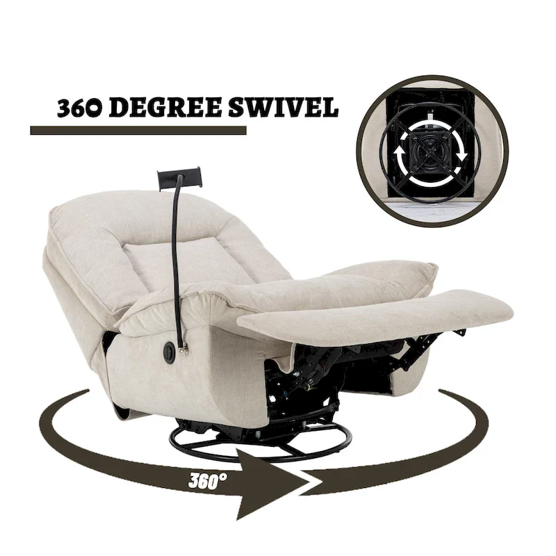 Clihome Adjustable Swivel Chenille Recliner with Phone Holder