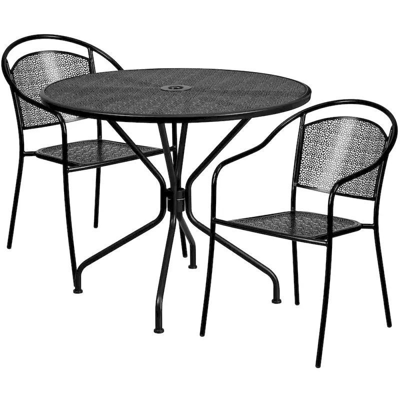 35-inch Round Steel 3-piece Patio Table Set with Round Back Chairs