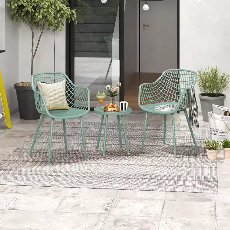 Costway 3 Piece Patio Bistro Set All Weather Heavy Duty Table and Chairs Set of 2 Black/Yellow