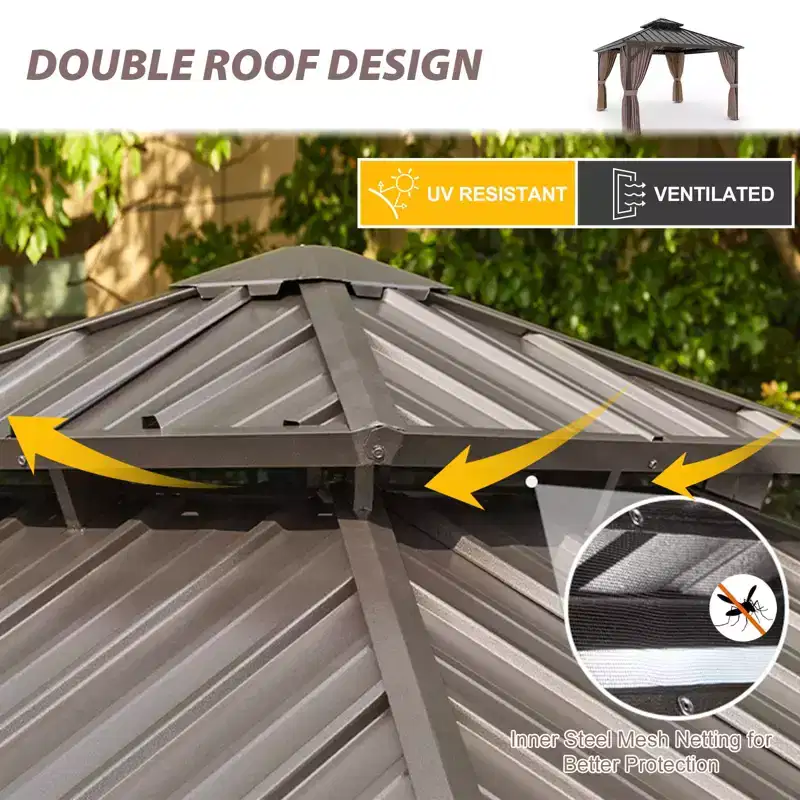 EAGLE PEAK Aluminum Frame with Steel Double Roof Hardtop Gazebo, Brown