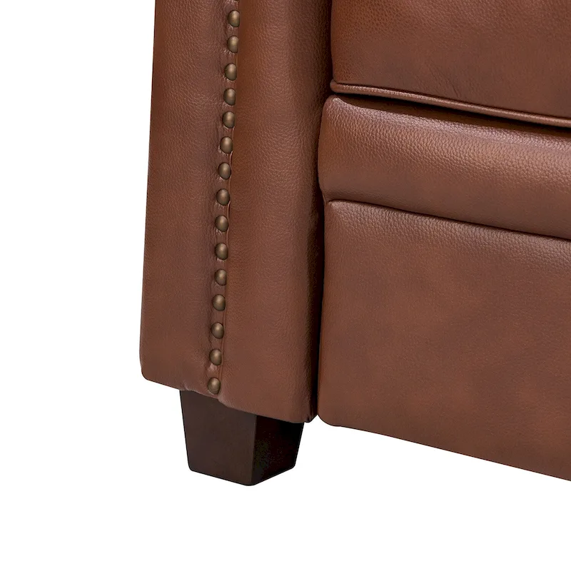 Rita Living Room 3-Seat Genuine Leather Sofa with Solid Wood Legs and Nailhead