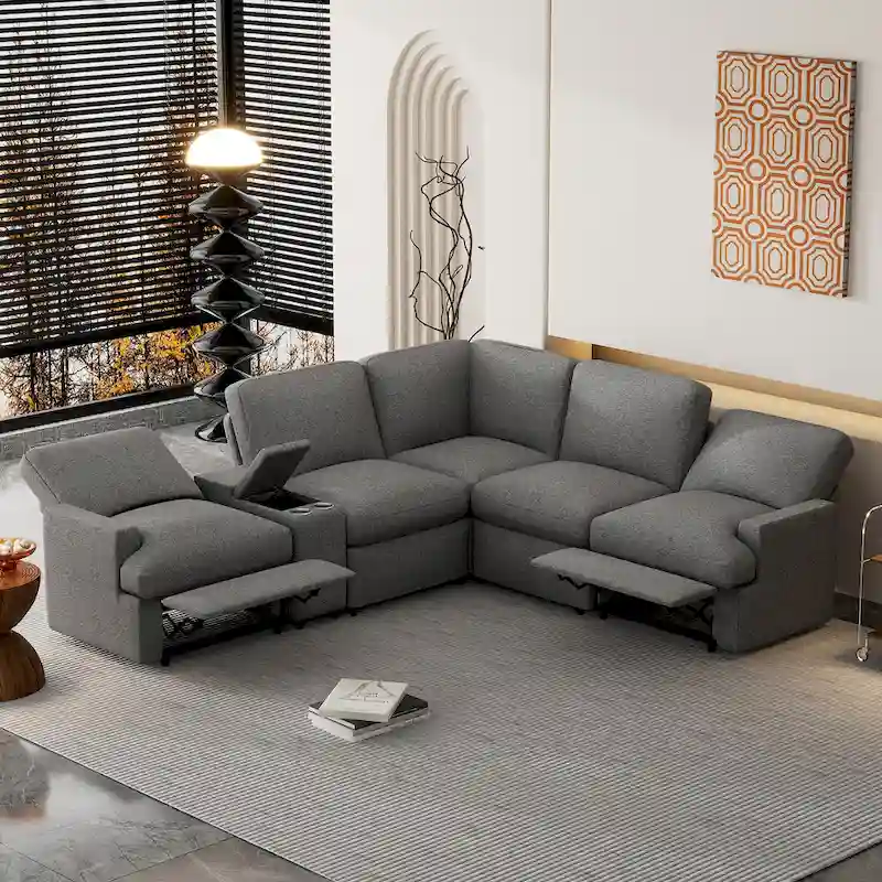 Power Recliner Corner Sofa Reclining Sofa Sectional Couches with Cup Holders, USB Ports and Power Socket for Living Room