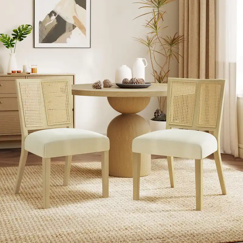 '- Oliver Mid-Century Rattan Back Upholstered Dining Chair Set of 2