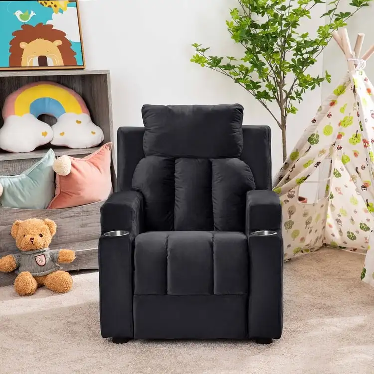 Multi-Color Kids Recliner Chair with Footrest & 2 Cup Holders – Playful Style, 1 Child Use