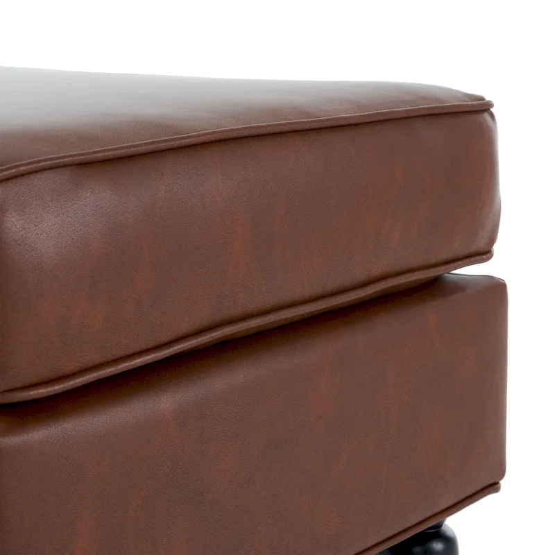 Brown Classic Square PU Leather Ottoman with Wood Legs & Casters, 1-Person
