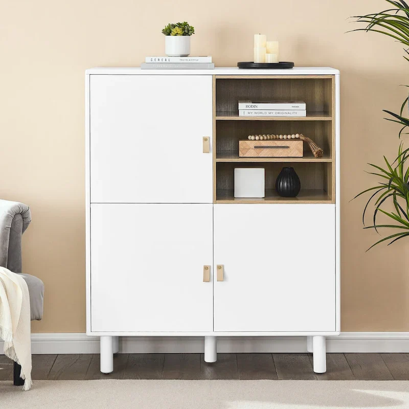 Storage Cabinet with Door & Open Shelf (White / Pink / Blue, Single)