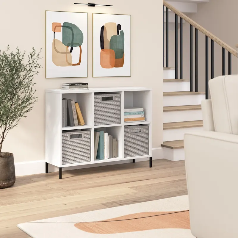6-Cube Storage Organizer Bookcase with Steel Feet – Adjustable Shelves