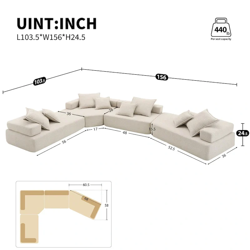 DIY Customization Boucle Upholstered Modular Sectional Sofa