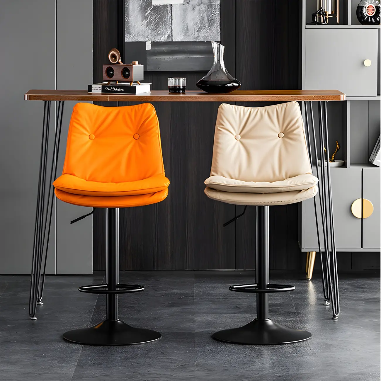 Modern Adjustable Leather Swivel Bar Stools