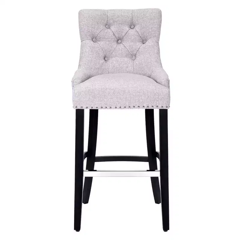 WestinTrends 29 Linen Fabric Tufted Buttons Upholstered Wingback Bar Stool, Light Gray