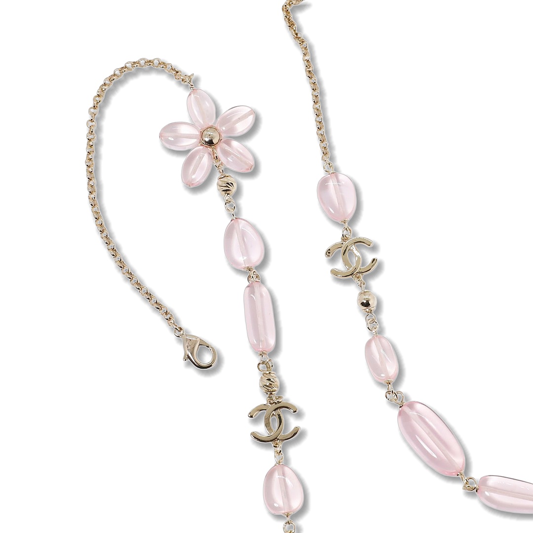 CCL115 Chanel Long Pink pearl chain sweater necklace - ccjewelryacc