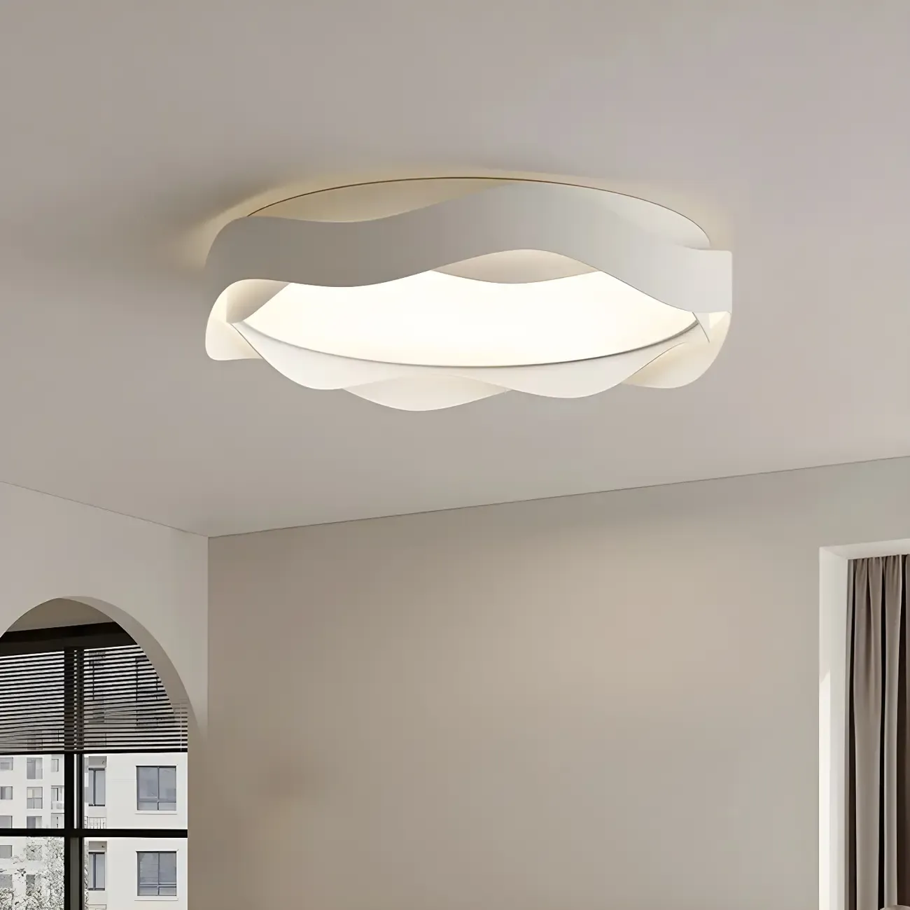 White Art Deco LED 3-Gear Dimming Flush Ceiling Light