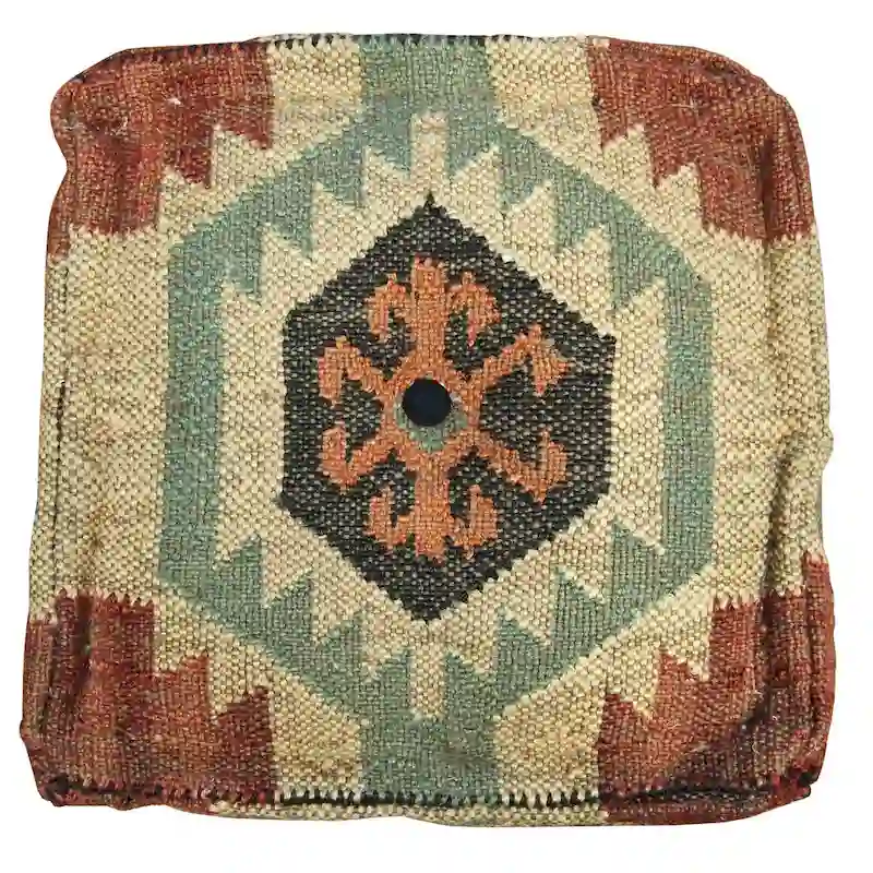 Handmade Kilim Upholstered Ottoman (India) - 16 x 16 x 16