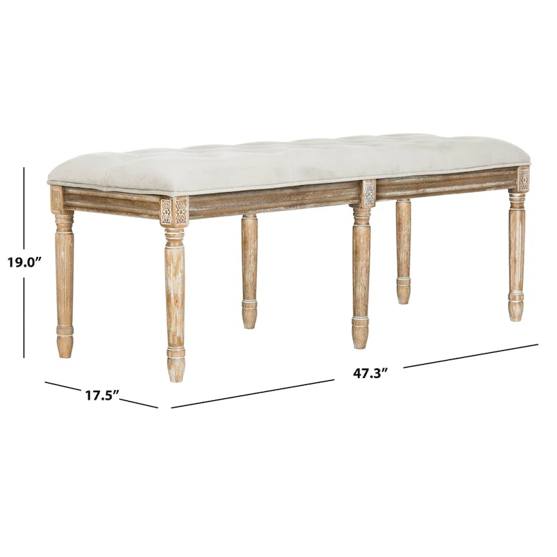 French Brasserie Tufted Rubberwood Bench in Rustic Oak Finish — 47