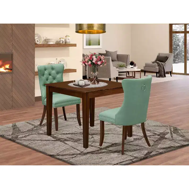 3-Piece Antique Walnut Finish Square Solid Wood Top Dining Table Set